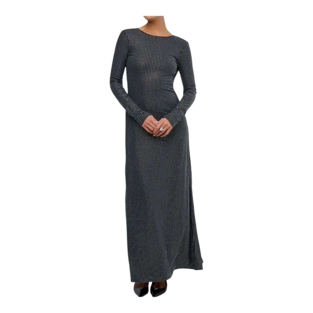 We Wore What Women's Sz 2 Black Backless Evening Gown Crystal Spandex Maxi Dress